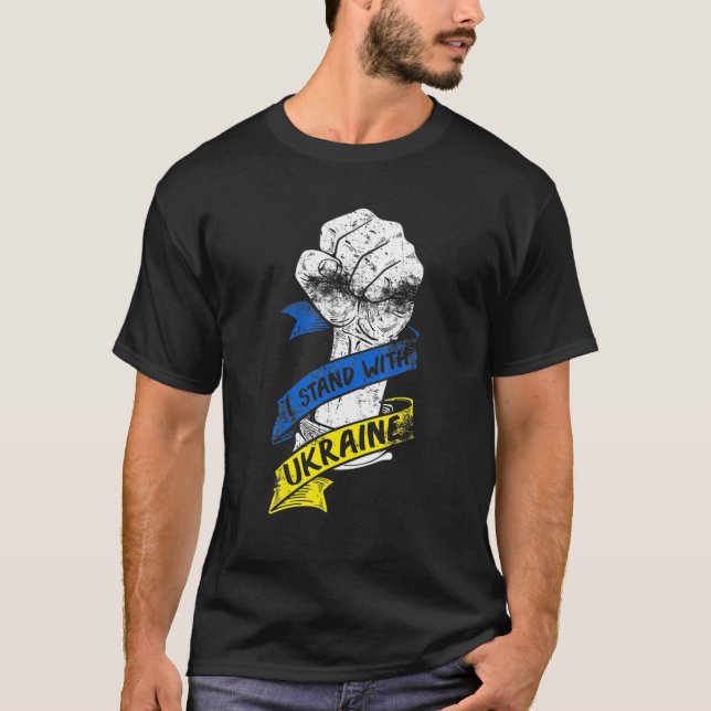 I Stand With Ukraine Flag Power Ribbon Support Ukr T-Shirt (Front)