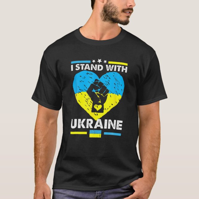 I Stand With Ukraine Heart Ukrainian Flag Supporti T-Shirt (Front)