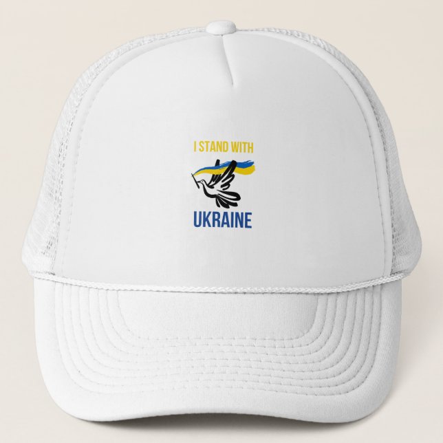 I Stand With Ukraine – Peace Dove Design Trucker Hat (Front)