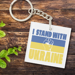 I Stand With Ukraine Raised Fist Flag Design Key Ring
