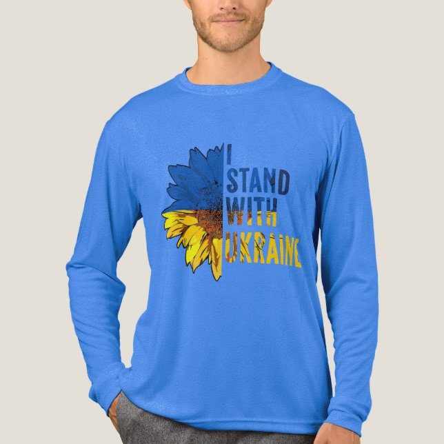 I stand with Ukraine. Sunflower symbol of Peace. Tri-Blend Shirt (Front)