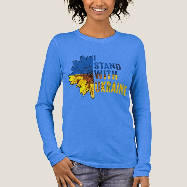I stand with Ukraine. Sunflower symbol of Peace. Tri-Blend Shirt (Front)