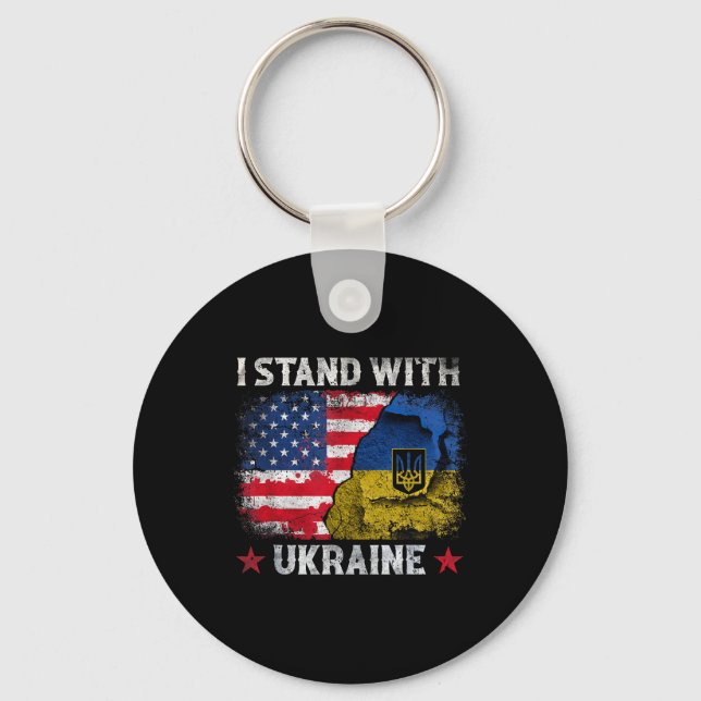 I Stand With Ukraine Support Ukraine Ukrainian Fla Key Ring (Front)