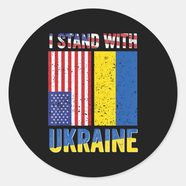 I Stand With Ukraine Support Ukrainian American US Classic Round Sticker (Front)