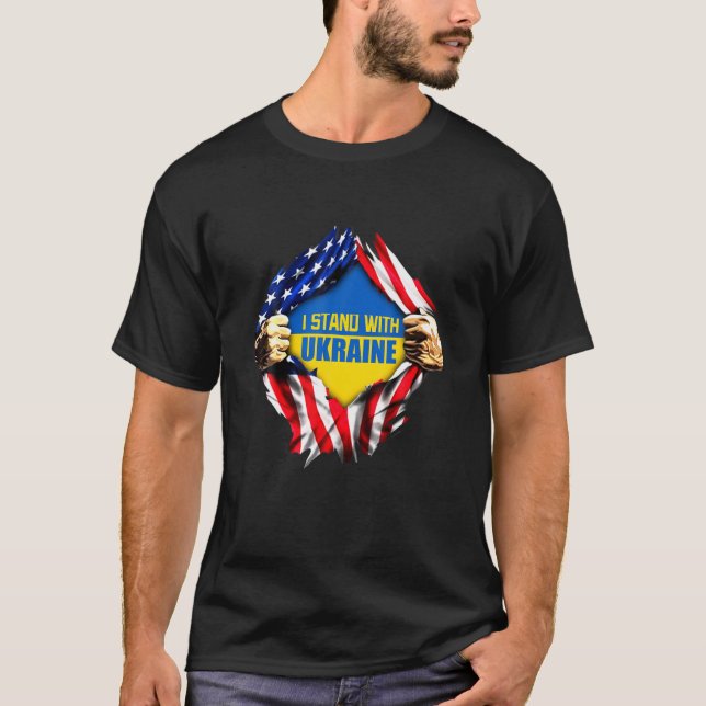 I Stand With Ukraine Support Ukrainian American US T-Shirt (Front)