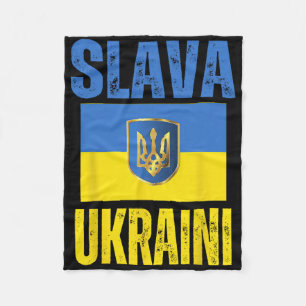 I Stand With Ukraine Support Ukrainian Flag Slava Fleece Blanket