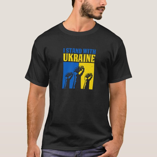 I Stand With Ukraine Support Ukrainian Flag T-Shirt (Front)