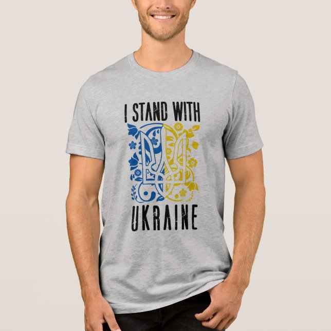 I stand with Ukraine. Trident of Ukraine. Tri-Blend Shirt (Front)