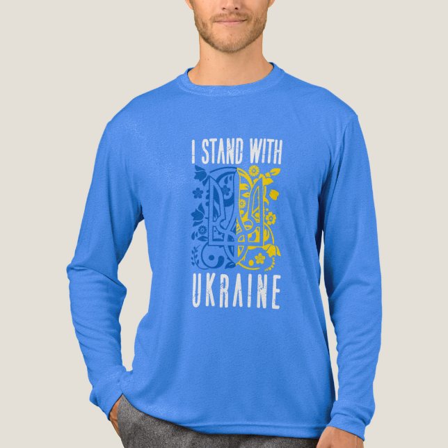 I stand with Ukraine. Trident of Ukraine.  Tri-Blend Shirt (Front)