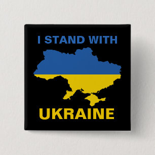 I Stand with Ukraine Ukrainian Flag and Map 15 Cm Square Badge