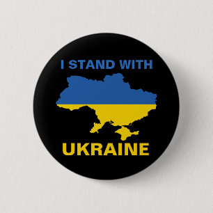 I Stand with Ukraine Ukrainian Flag and Map 6 Cm Round Badge
