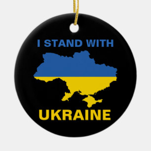I Stand with Ukraine Ukrainian Flag and Map Ceramic Tree Decoration