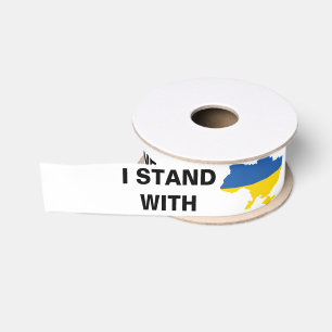 I Stand with Ukraine Ukrainian Flag and Map Grosgrain Ribbon