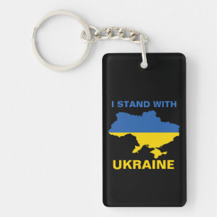 I Stand with Ukraine Ukrainian Flag and Map Key Ring