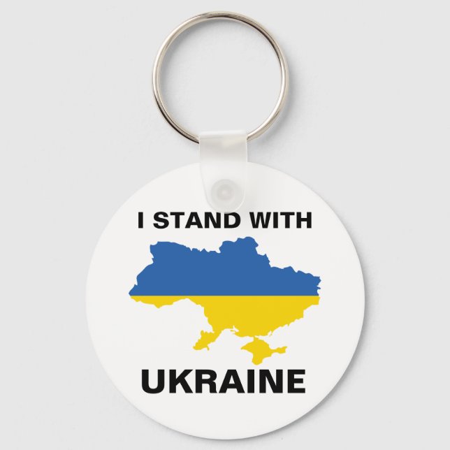 I Stand with Ukraine Ukrainian Flag and Map Keycha Key Ring (Front)