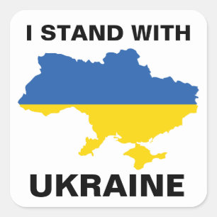 I Stand with Ukraine Ukrainian Flag and Map Square Sticker