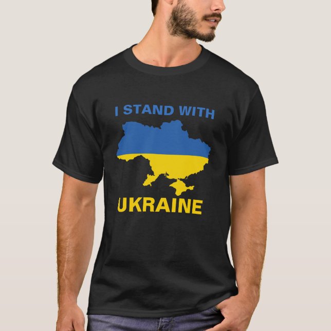 I Stand with Ukraine Ukrainian Flag and Map T-Shirt (Front)
