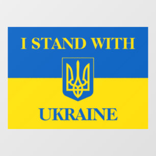 I stand with Ukraine. Ukrainian flag and Trident