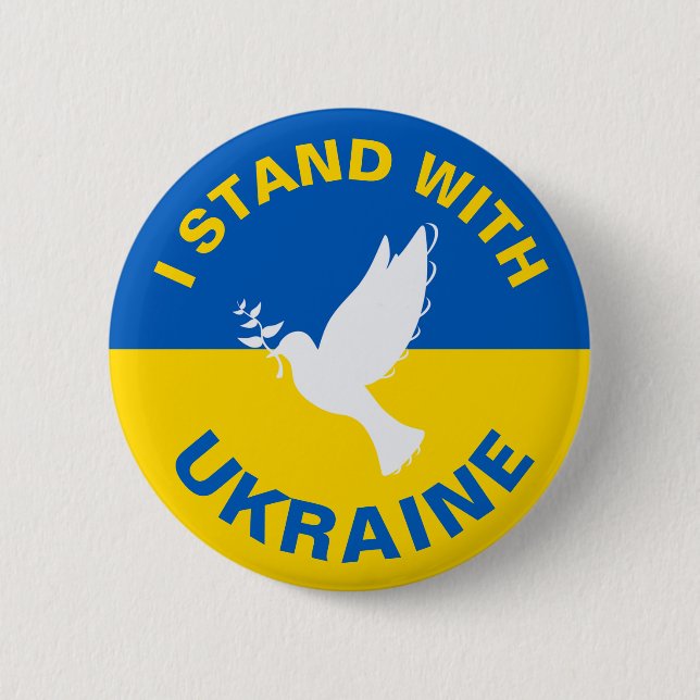 I Stand with Ukraine Ukrainian Flag Dove Peace 6 Cm Round Badge (Front)