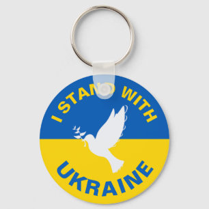 I Stand with Ukraine Ukrainian Flag Dove Peace Key Ring