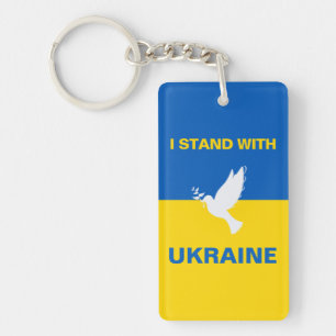 I Stand with Ukraine Ukrainian Flag Dove Peace Key Ring