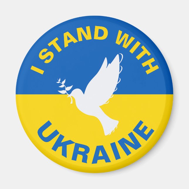 I Stand with Ukraine Ukrainian Flag Dove Peace Magnet (Front)