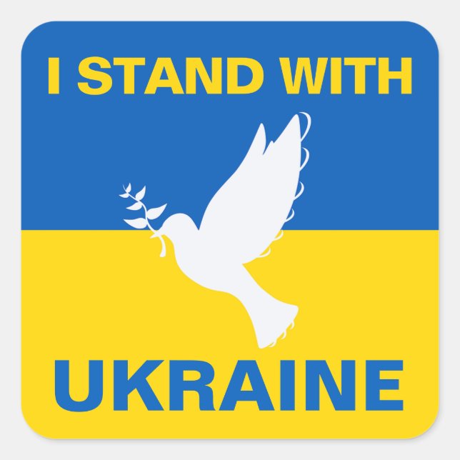 I Stand with Ukraine Ukrainian Flag Dove Peace Square Sticker (Front)