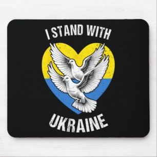 I Stand With Ukraine Ukrainian Flag Heart Doves Pe Mouse Pad