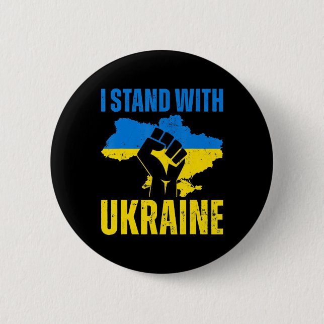 I Stand With Ukraine Ukrainian Flag Rise Fist Peac 6 Cm Round Badge (Front)