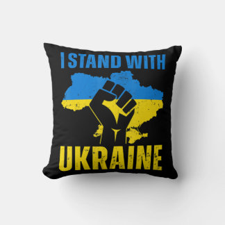 I Stand With Ukraine Ukrainian Flag Rise Fist Peac Cushion