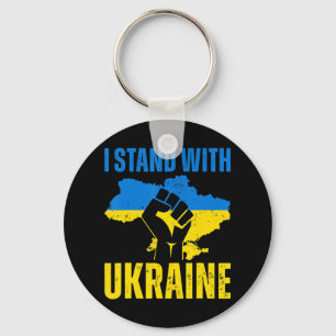 I Stand With Ukraine Ukrainian Flag Rise Fist Peac Key Ring