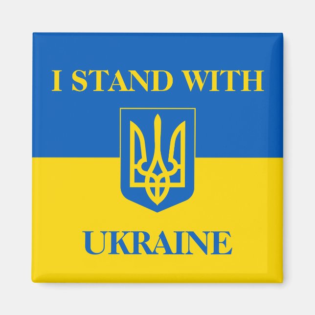 I Stand With Ukraine. Ukrainian Flag & Trident. Magnet (Front)