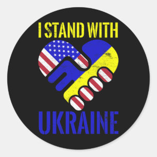 I Stand With Ukraine Ukrainian Flag Us Flag Ukrain Classic Round Sticker