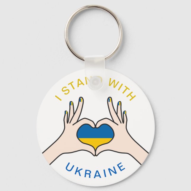 I Stand with Ukraine Ukrainian National Flag Heart Key Ring (Front)