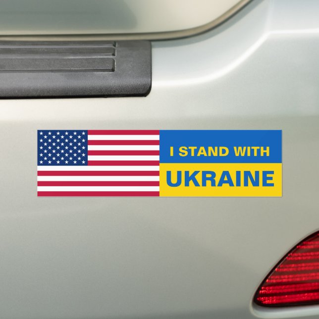 I Stand With Ukraine USA American Flag Solidarity  Bumper Sticker (On Car)