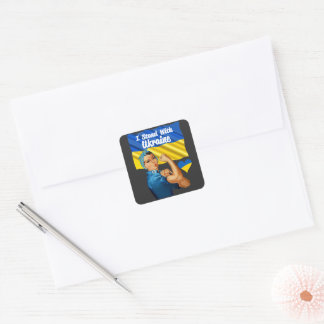 I Stand with Ukraine Vintage Rosie and Flag Square Sticker