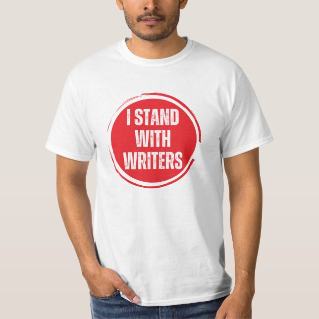 I stand with writers red logo with white text T-Shirt (Front)