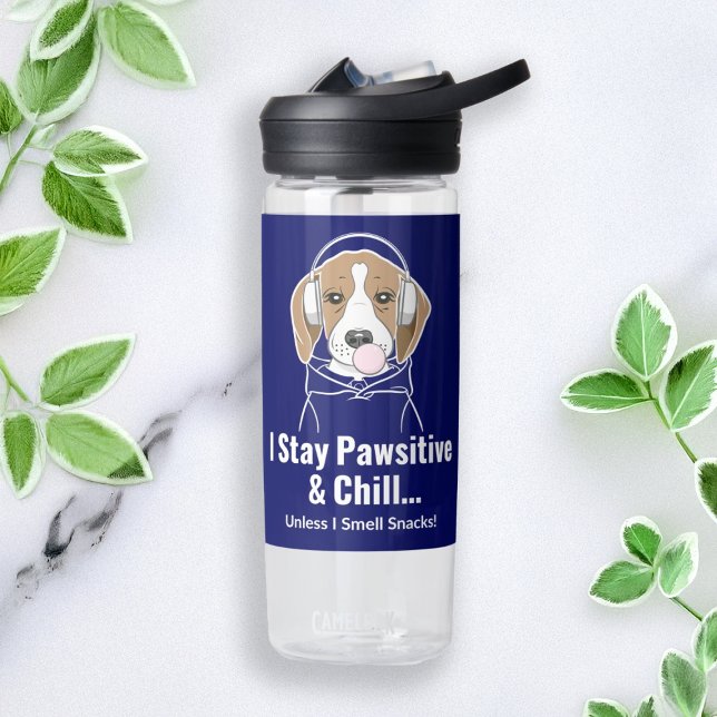 I Stay Pawsitive and Chill Beagle Funny Dog Water Bottle (Creator Uploaded)