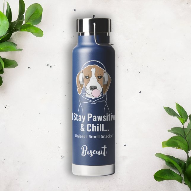 I Stay Pawsitive and Chill Dog Funny Beagle Water Bottle (Creator Uploaded)