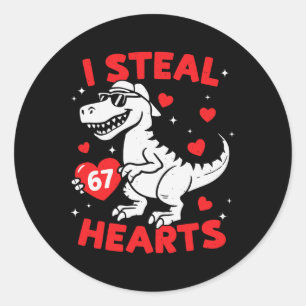I Steal 67 Heart Dinosaur For Boys Girls Kids Vale Classic Round Sticker