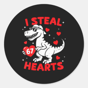 I Steal 67 Heart Dinosaur For Boys Girls Kids Vale Classic Round Sticker