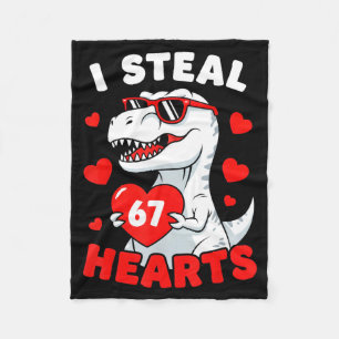 I Steal 67 Hearts Funny 67 Valentine Dinosaur Men Fleece Blanket