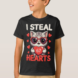 I Steal 67 Hearts Funny Kitten Valentine Design T-Shirt