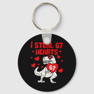I Steal 67 Hearts Six Seven Valentine Dinosaur  Key Ring