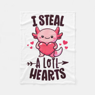 I Steal A Lotl Hearts Kawaii Axolotl Funny Valenti Fleece Blanket