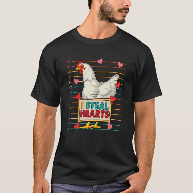 I Steal Cute Hearts Chicken Farmer Valentine's Hea T-Shirt (Front)