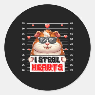 I Steal Cute Hearts Valentine Guinea Pig Sungles H Classic Round Sticker