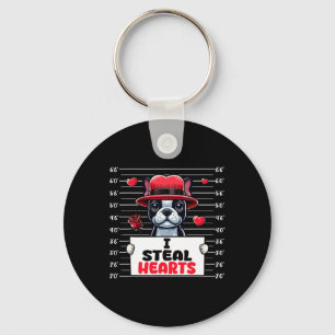 I Steal Cute Hearts Valentine's Day Boston Terrier Key Ring