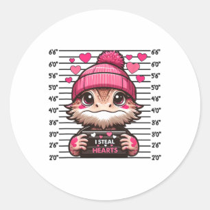 I Steal Heart Cute Bearded Dragon Mugshot Valentin Classic Round Sticker