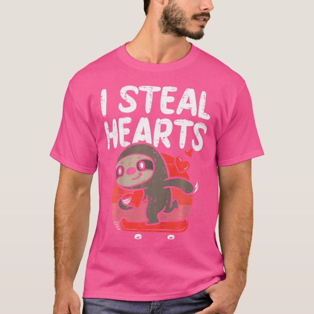 I Steal Heart Sloth Skateboard Valentines Day Todd T-Shirt (Front)